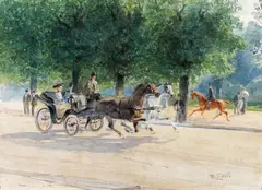 Moritz Ledeli, Carriage ride in the Prater, Vienna, watercolour on paper