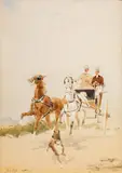 Gottfried Wilda, Carriage ride, watercolour on paper