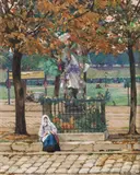 Gustav Feith, Statue of Nepomuk in Vienna-Rudolfsheim, 1921, watercolour on paper