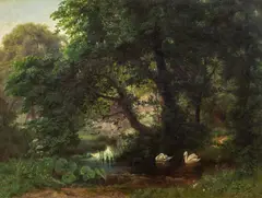 Therese Judeich, Swans at the lake, 1865, oil on canvas