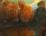 Eduard Kasparides, Sunset glow in the park, oil on canvas
