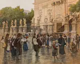 Pilgrim farmers in front of the Jesuit Church of Saints Peter and Paul in Kraków by Johann Nepomuk Geller, oil on canvas, offered Apr 2019