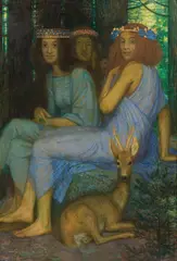 Friedrich König, Three nymphs with a stag, c. 1900, oil on canvas
