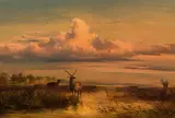 Carl I. Schweninger, Deer in the meadow, oil on canvas