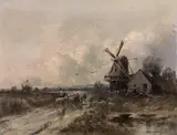 Adolf Kaufmann, Landscape with flock of sheep and wind mill, 1896, oil on canvas