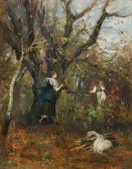 Ludwig Ebner, Overheard lovers, oil on panel