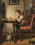 Leopold Loeffler, Boy catching a fly, 1858, oil on panel