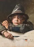 Johann Ludwig Passini, Portrait of a boy wearing a hat, 1875, watercolour on paper