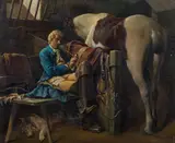 Alfred Schrötter, Groom in a stable, 1927, oil on canvas