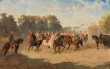 Alexander von Bensa, Equestrian parade in front of a castle, Oil on panel