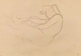Seated female nude (probably study for the painting "Danae") by Gustav Klimt, c. 1903, brown coloured pencil on paper, sold Feb 2019
