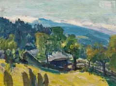 Hans Josef Weber Tyrol, Landscape at Wolkenstein in Gröden, 1923, oil on canvas on cardboard