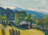 Hans Josef Weber Tyrol, Landscape at Wolkenstein in Gröden, 1923, oil on canvas on cardboard