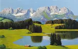 Karl Pancheri, The Schwarzsee near Kitzbühel with view of the Wilden Kaiser, oil on hardboard
