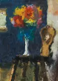 Karl Stark, Flowers in a vase on a rustic chair