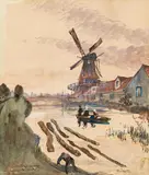 Oskar Laske, Monnikendamm in Holland, gouache on paper, unframed