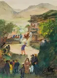 Oskar Laske, Jugglers by the Grundlsee, 1947, gouache on paper