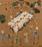 Franz Schaden, Company at a table, 1930, oil on plywood panel
