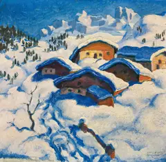 Snow-covered hamlet by Herbert Gurschner, oil on canvas, sold Feb 2019