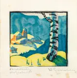 Herbert Gurschner, Mixed lot: Birch; Procession, woodcut on paper, prints