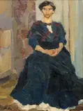 Leo Putz, Lady in a blue dress, oil on canvas