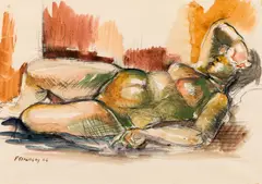 Ferdinand Stransky, Reclining nude, 1968, watercolour, black chalk on paper