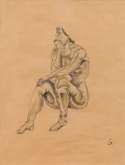 Albert Paris Gütersloh, Sitting female nude, pencil on paper