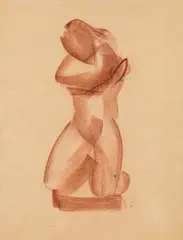 Ferdinand Opitz, Kneeling nude, red chalk on paper
