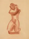 Ferdinand Opitz, Kneeling nude, red chalk on paper