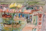 Kurt Moldovan, Evening port in Ponza, 1972, watercolour on paper, unframed
