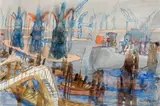 Kurt Moldovan, Island in the port of Hamburg, 1969, watercolour on paper