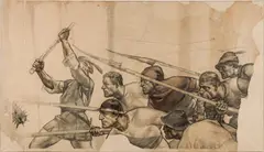 Arthur Brusenbauch, Peasant war, black and brown chalk, wash on paper on canvas, unframed