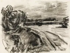 Hans Fronius, Landscape at night, 1971, chalk on paper, unframed