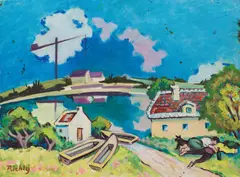 Rudolf Richly, Lakeside landscape, oil on canvas on hardboard
