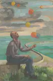 Günther Baszel, Man with balloons, oil on canvas