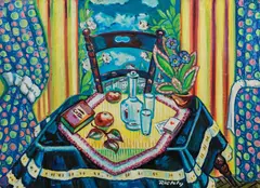 Rudolf Richly, Still life in front of a window, oil on canvas on hardboard