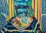 Rudolf Richly, Still life in front of a window, oil on canvas on hardboard