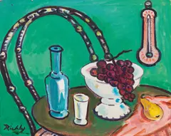 Rudolf Richly, Still life with red grapes, oil on canvas on hardboard