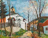 Ernst Huber, Church on a hill, 1947, oil on canvas