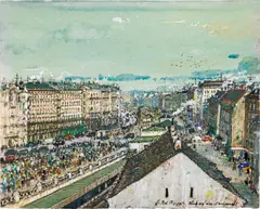 Hans Robert Pippal, View of the Naschmarkt, Vienna, c. 1980, watercolour on paper, unframed