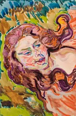 Helene Funke, Floating woman, watercolour and gouache over pencil on paper