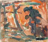 Artur Nikodem, Farmer with children, study, oil on canvas on cardboard