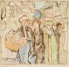 Artur Nikodem, At the bazaar, mixed media on paper