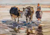 Demeter Koko, Maiden with cows, oil on cardboard, unframed