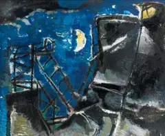Werner Scholz, Moonlit night, 1955, oil on cardboard