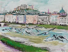 Kurt Schmidt, View of Salzburg, oil on hardboard
