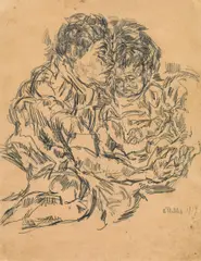 Viktor Tischler, Mother and child, 1919, black chalk on paper