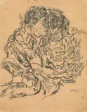 Viktor Tischler, Mother and child, 1919, black chalk on paper