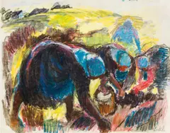 Vilma Eckl, Workers in the field, coloured chalk on paper