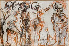 Adolf Frohner, Die Zeitvertreiber, 1987, oil on canvas; framed